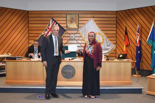 Fairfield City Council Mayor Frank Carbone with  SACA President (Maryan Omar) 